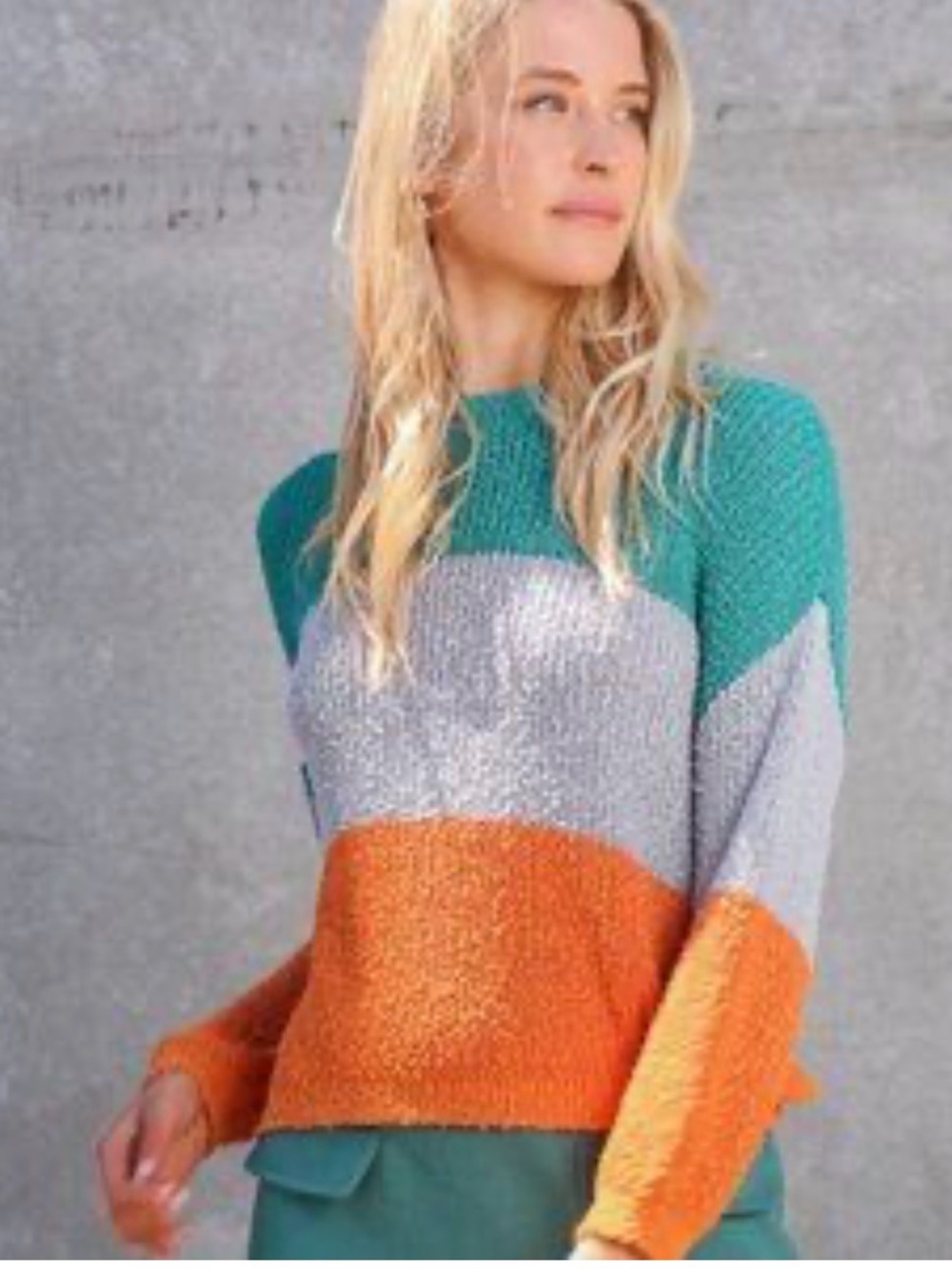 0075 Lumiere Colorblock Crewneck Sweater in Teal, Gray & Orange